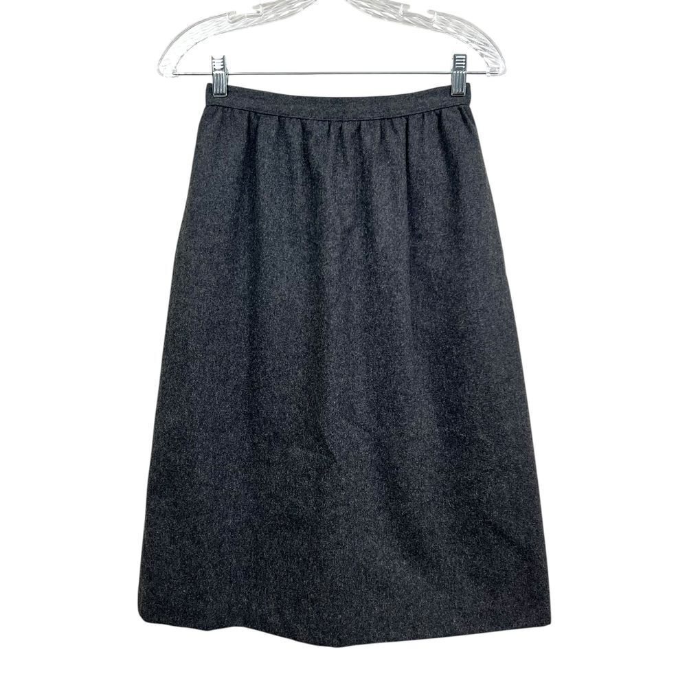 Womens Gray Wool Blend Midi Skirt A Line Slit Pockets Fully Lined Back Zip 7/8*